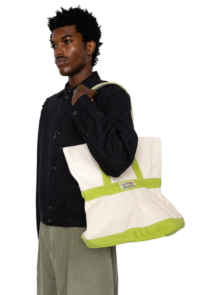 #4 Canvas ELEPHANT TOTE BAG M - Ecru x Green