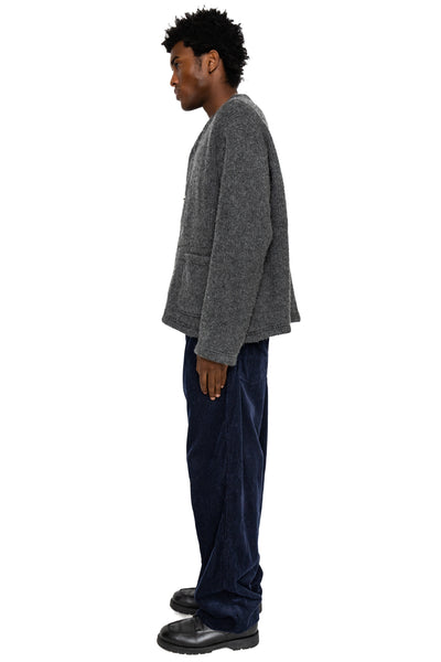 Knit Cardigan Wool Poly Sweater Knit - Charcoal