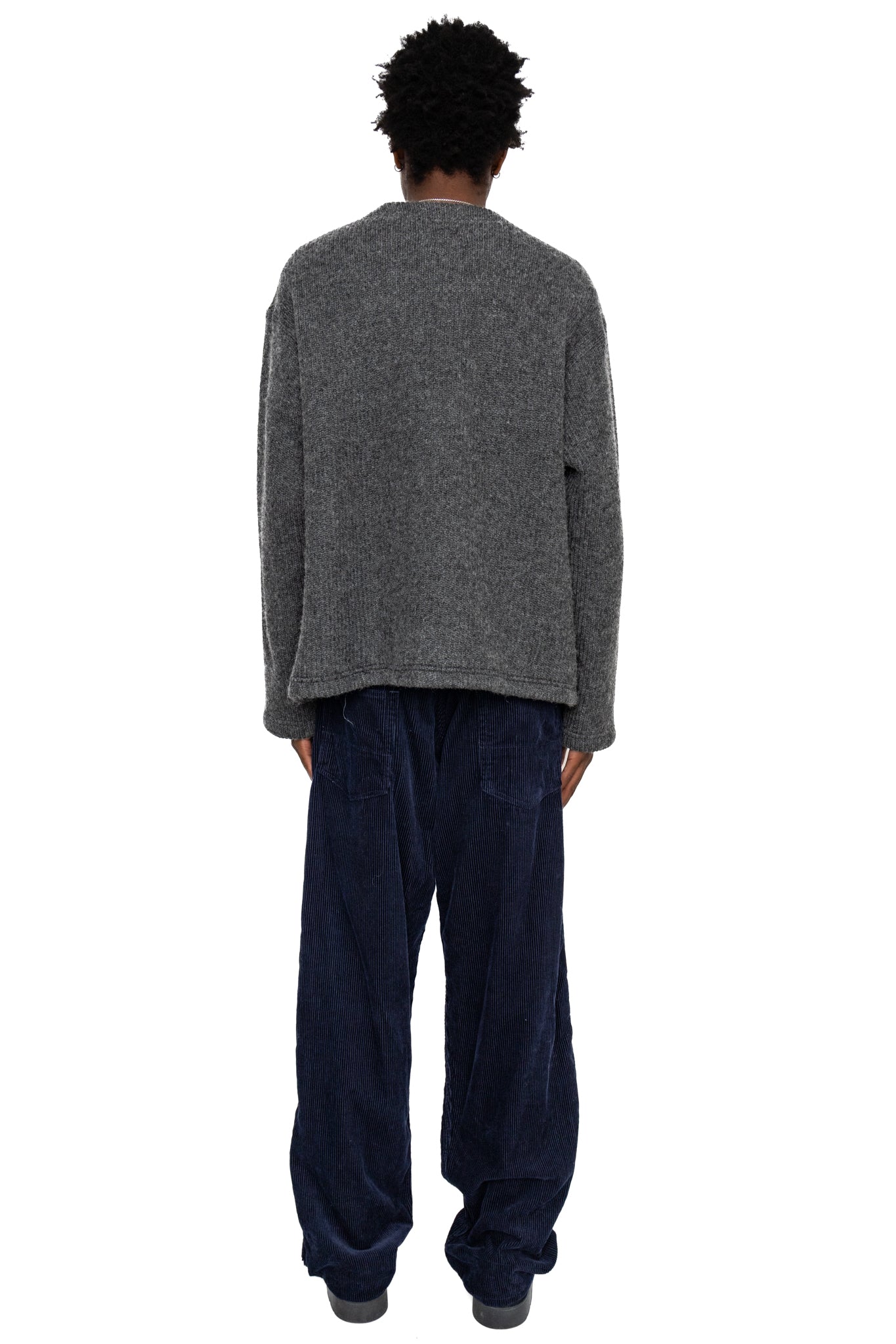 Knit Cardigan Wool Poly Sweater Knit - Charcoal