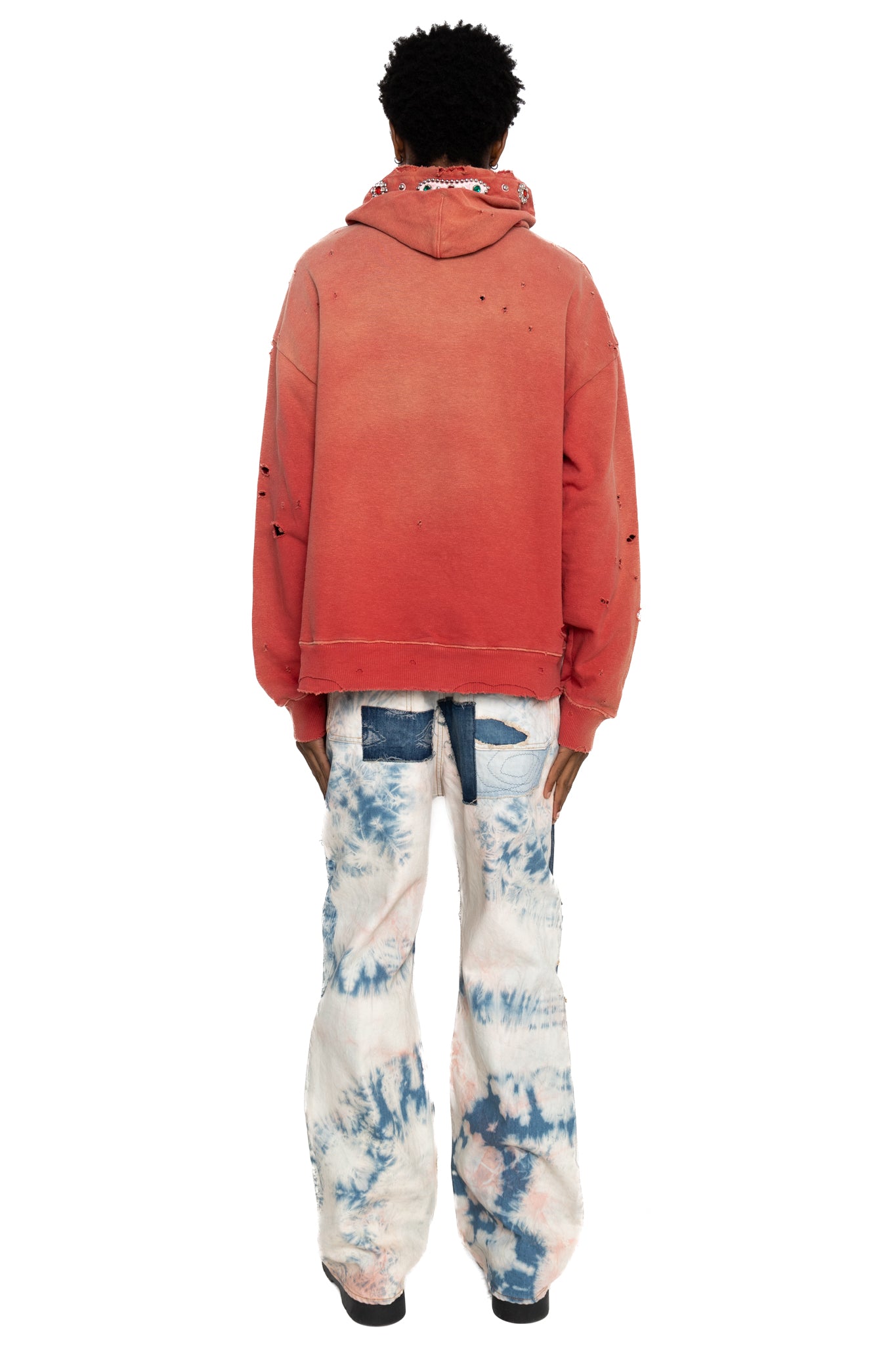 Kapital SWT Knit THRILLER Damaged Hoodie (STUDS) - Red