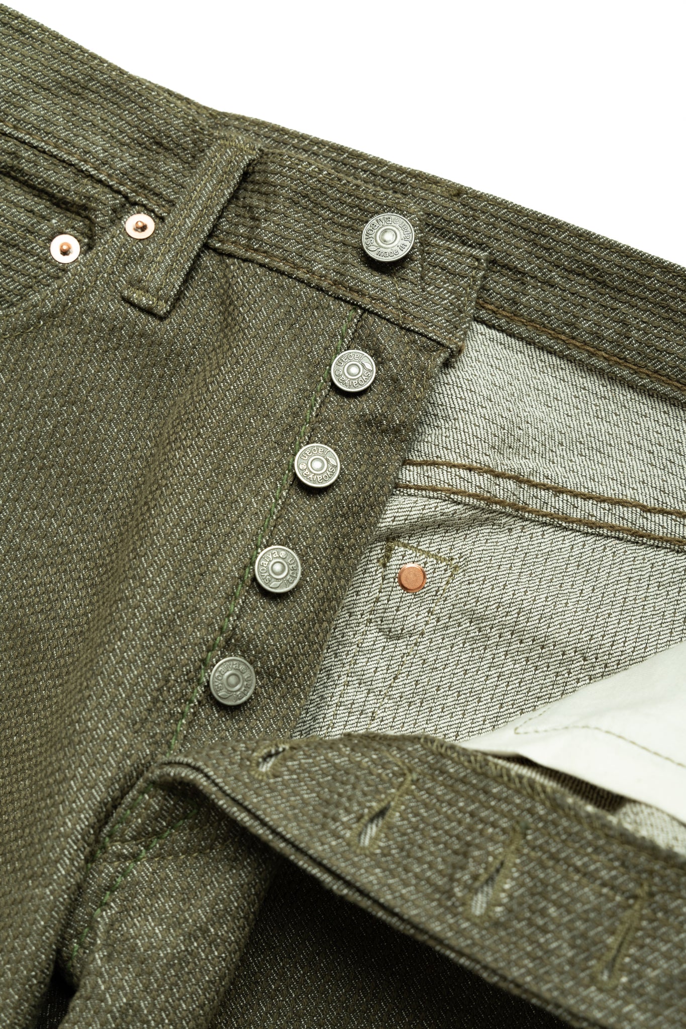 1170-2-OLV Sashiko 5P Pants Relax Tapered - Olive x Olive