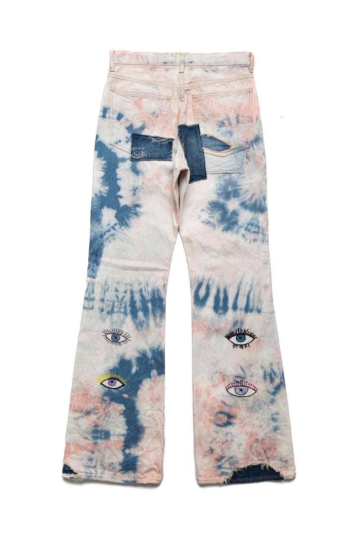Kapital 14oz Denim 5P Tie-Dye RAT Flare Pants (CRAZY DIXIE