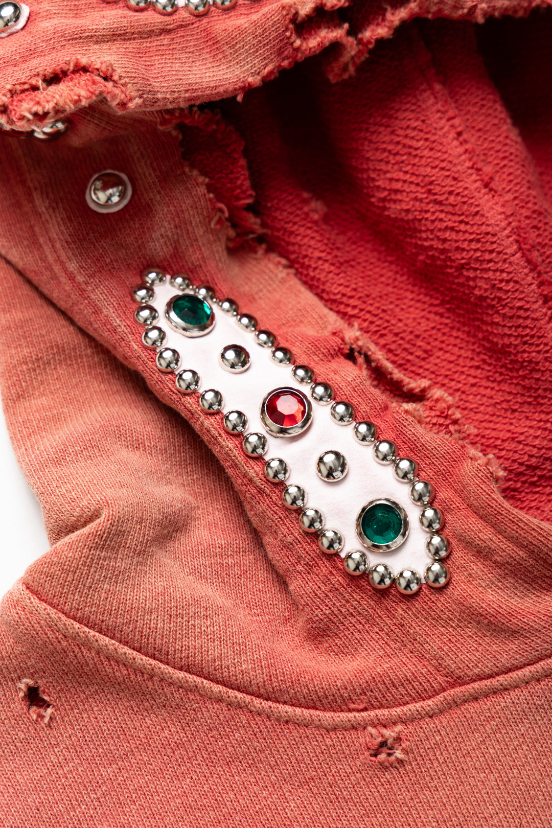 Kapital SWT Knit THRILLER Damaged Hoodie (STUDS) - Red