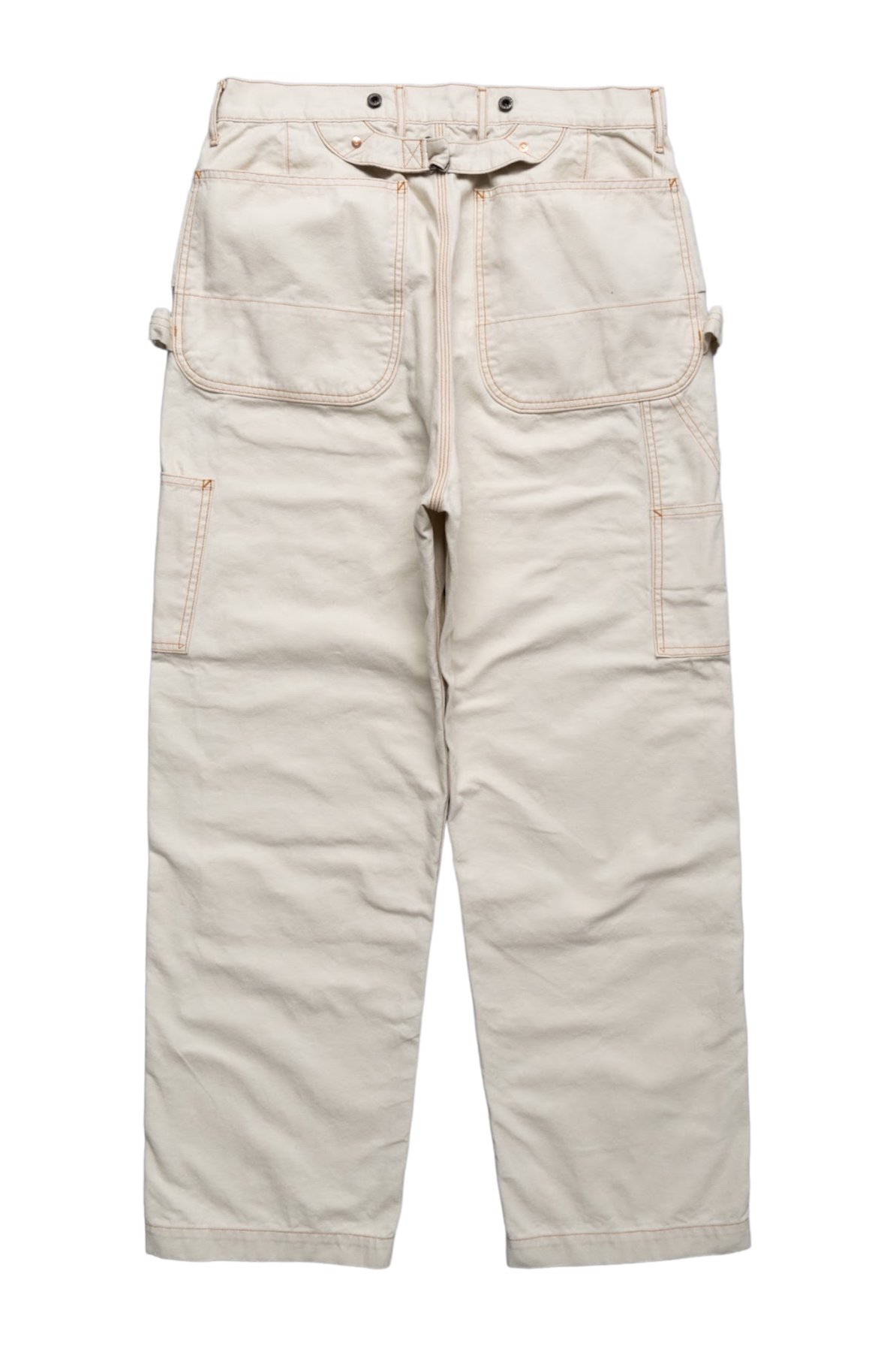 Made by Kapital are lumber pants inspired by overalls. Intricate stitching and intentional distressed details throughout front on pants. Loose fit. 100% Cotton. Made in Japan 