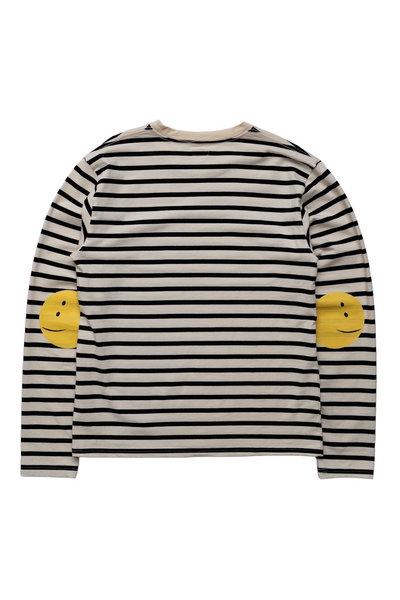Stripe Jersey Crew Long Sleeve T (RAINBOWY Patch) - Black x Ecru
