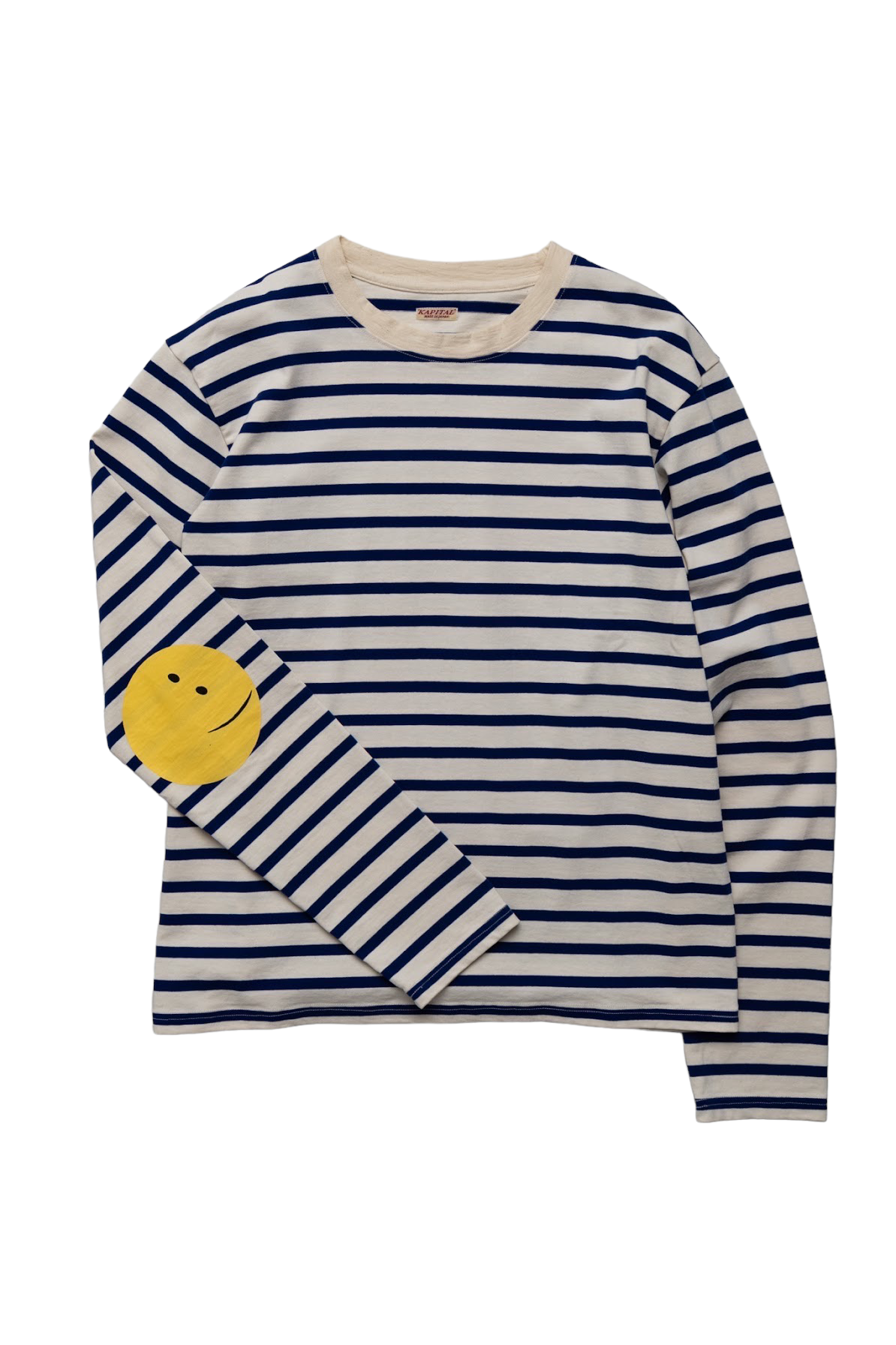 Stripe Jersey Crew Long Sleeve T (RAINBOWY Patch) - Ecru x Blue