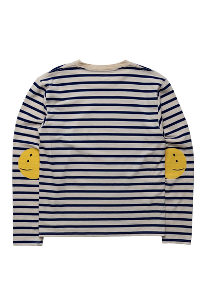 Stripe Jersey Crew Long Sleeve T (RAINBOWY Patch) - Ecru x Blue