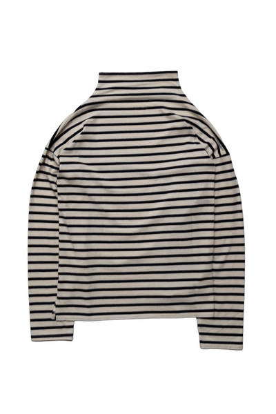 Stripe Jersey Knit GANDHI Long Sleeve T - Ecru x Navy