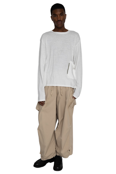 Gauze Jersey BISCUIT Pocket Long Sleeve T - White