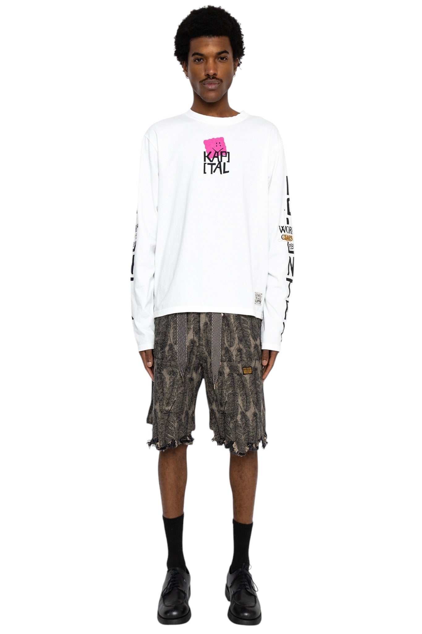 12oz MAGPIE Denim W-Knee EASY Shorts - Black x Beige