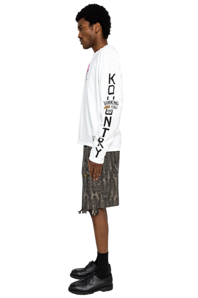 12oz MAGPIE Denim W-Knee EASY Shorts - Black x Beige
