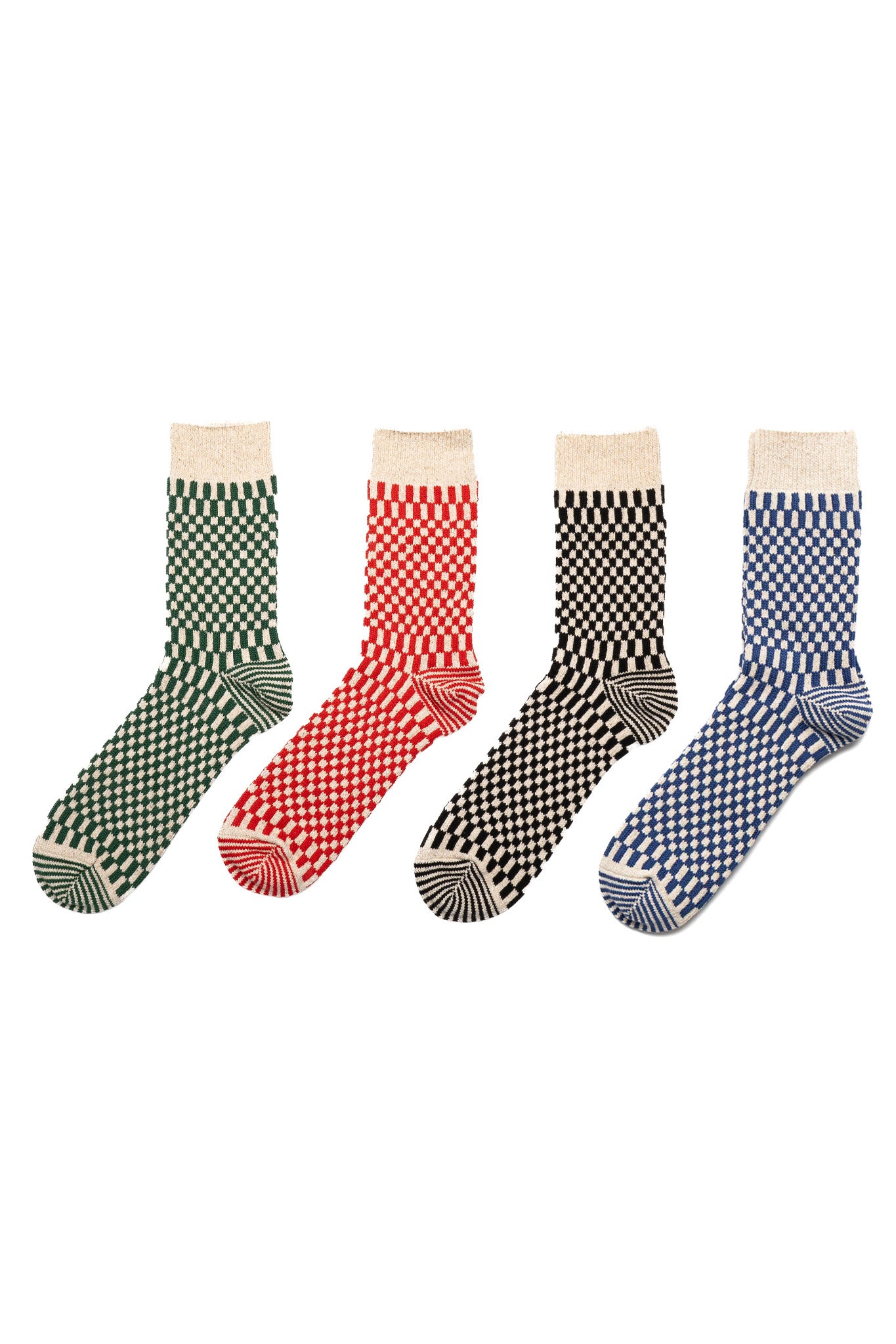 ROTOTO Checkerboard Pattern Socks – BLUE IN GREEN SOHO
