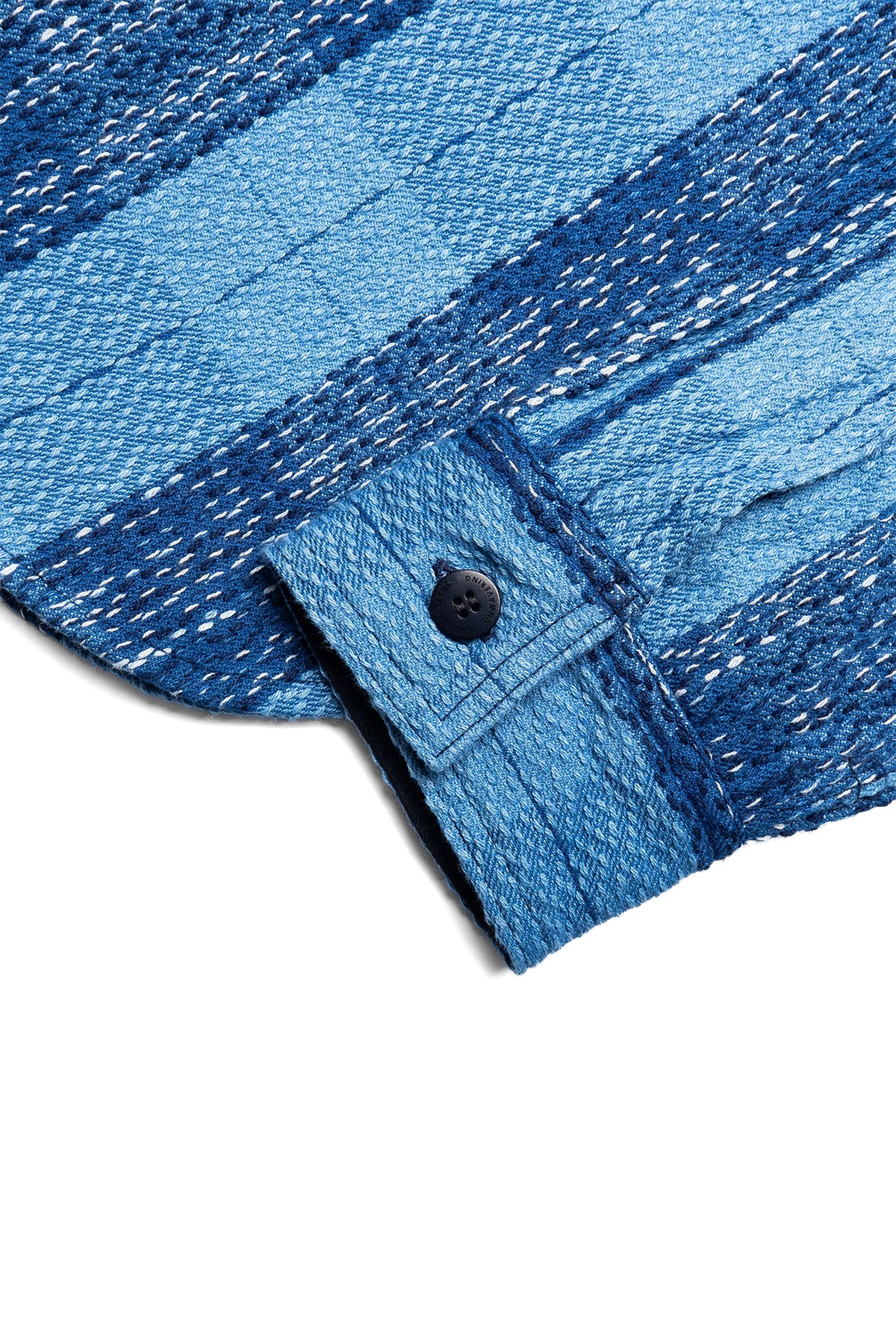 Rain-Drop Sashiko x "Kasuri" Flannel Work Shirt - Natural Indigo