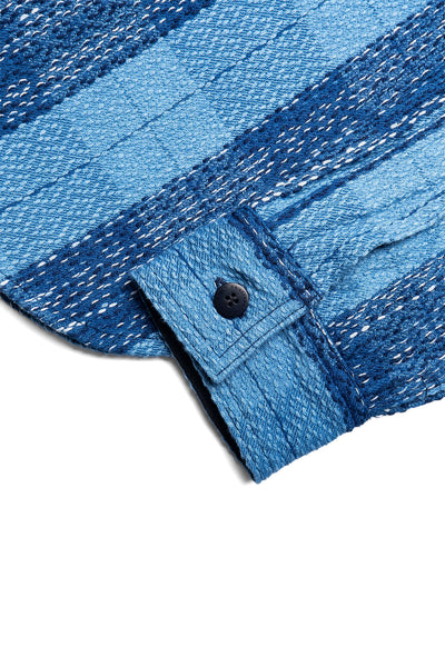 Rain-Drop Sashiko x "Kasuri" Flannel Work Shirt - Natural Indigo