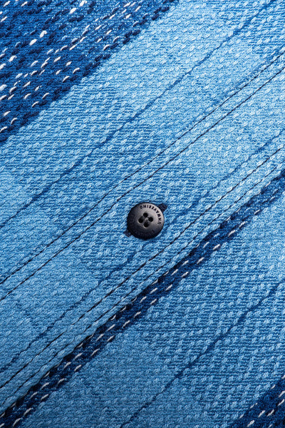 Rain-Drop Sashiko x "Kasuri" Flannel Work Shirt - Natural Indigo