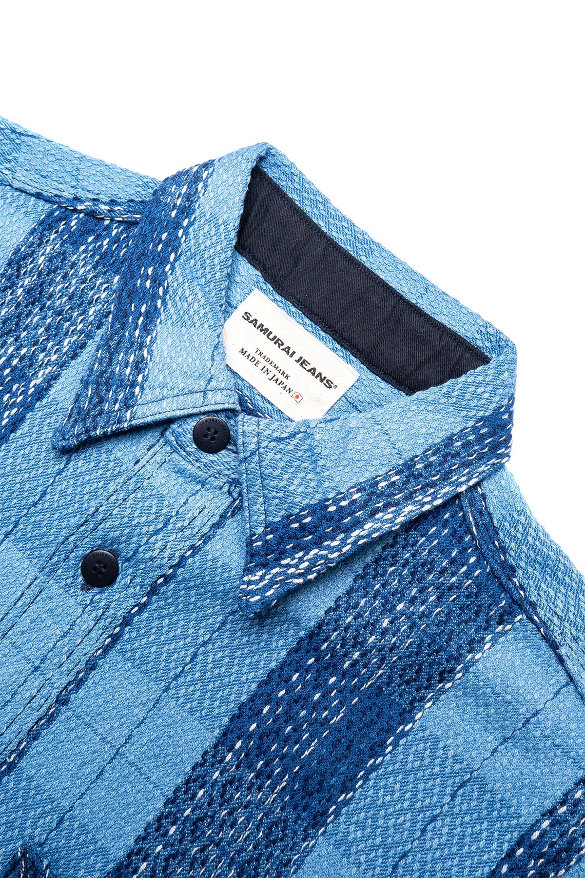 Rain-Drop Sashiko x "Kasuri" Flannel Work Shirt - Natural Indigo