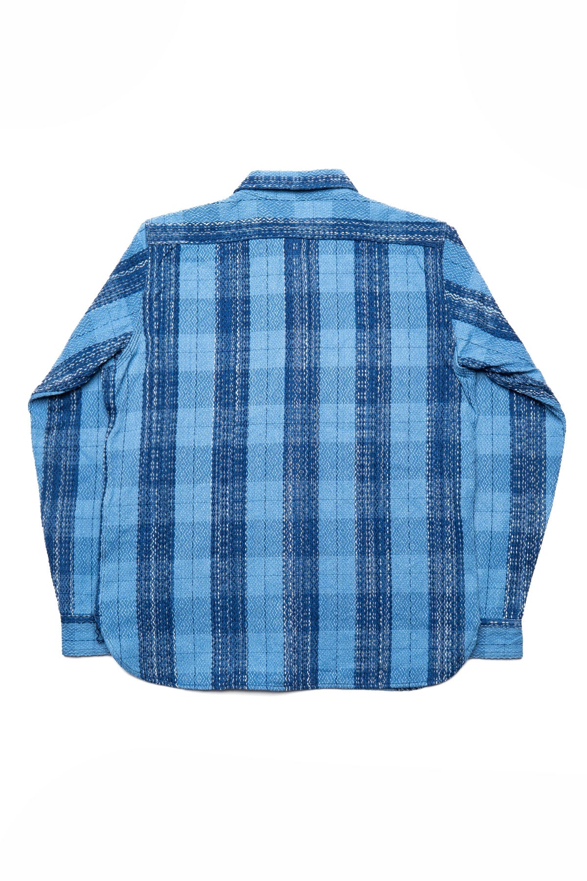 Rain-Drop Sashiko x "Kasuri" Flannel Work Shirt - Natural Indigo