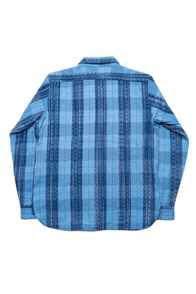 Rain-Drop Sashiko x "Kasuri" Flannel Work Shirt - Natural Indigo