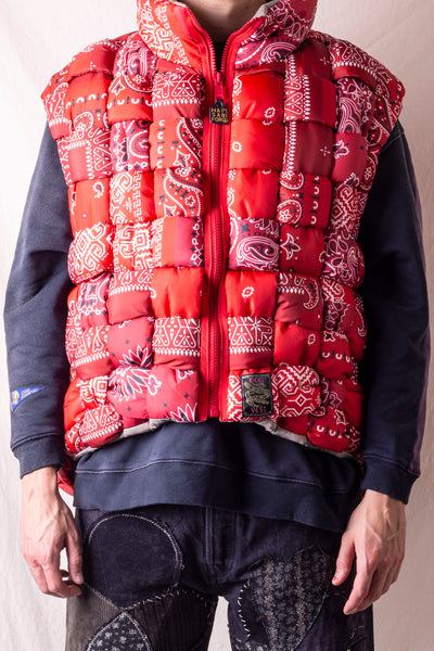 Bandana Print Nylon KEEL WEAVING Vest - Red