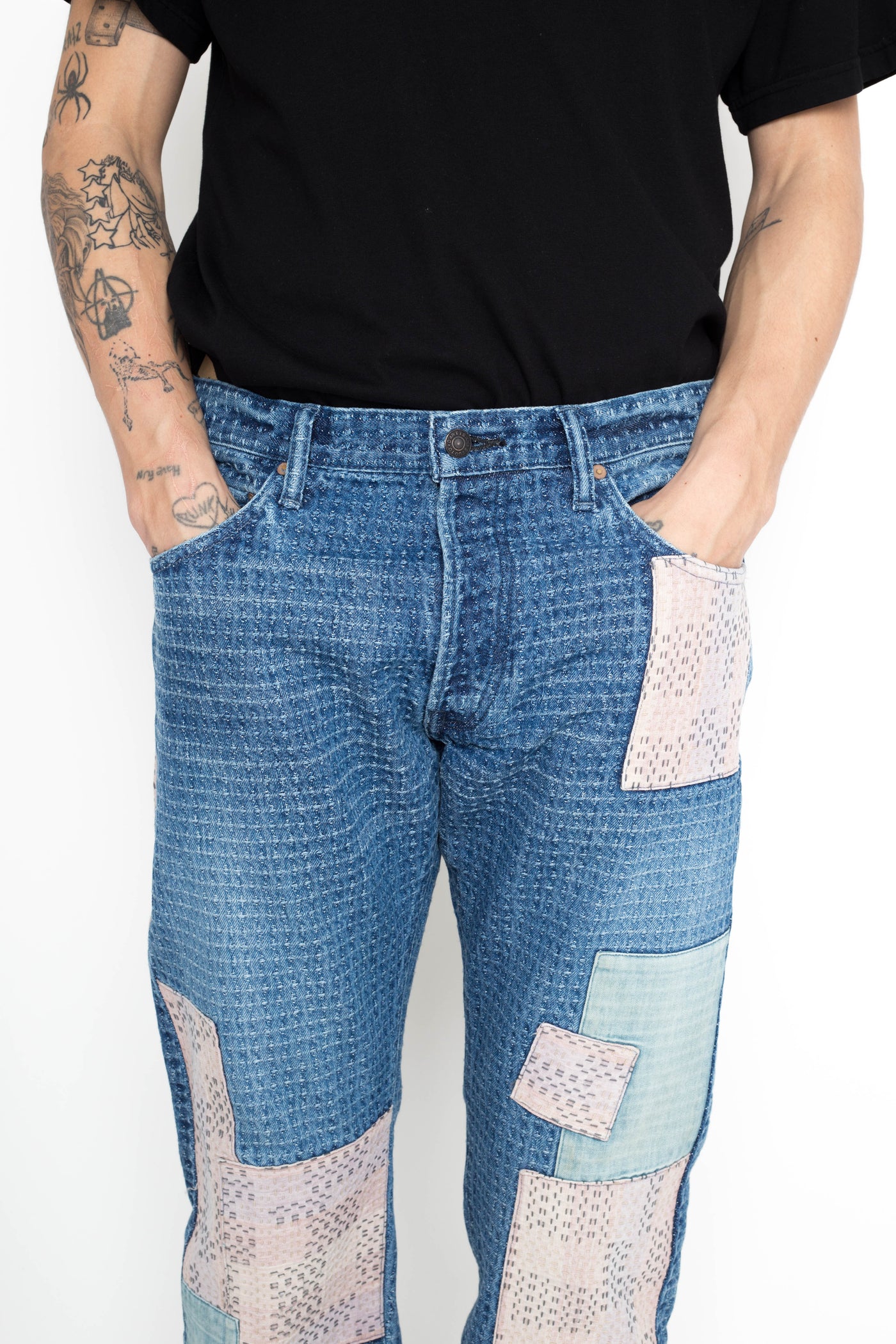 D1855US Sashiko BORO Denim Jeans - Used Indigo