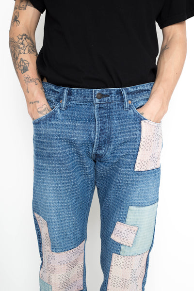 D1855US Sashiko BORO Denim Jeans - Used Indigo