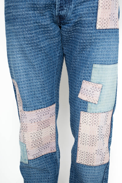 D1855US Sashiko BORO Denim Jeans - Used Indigo