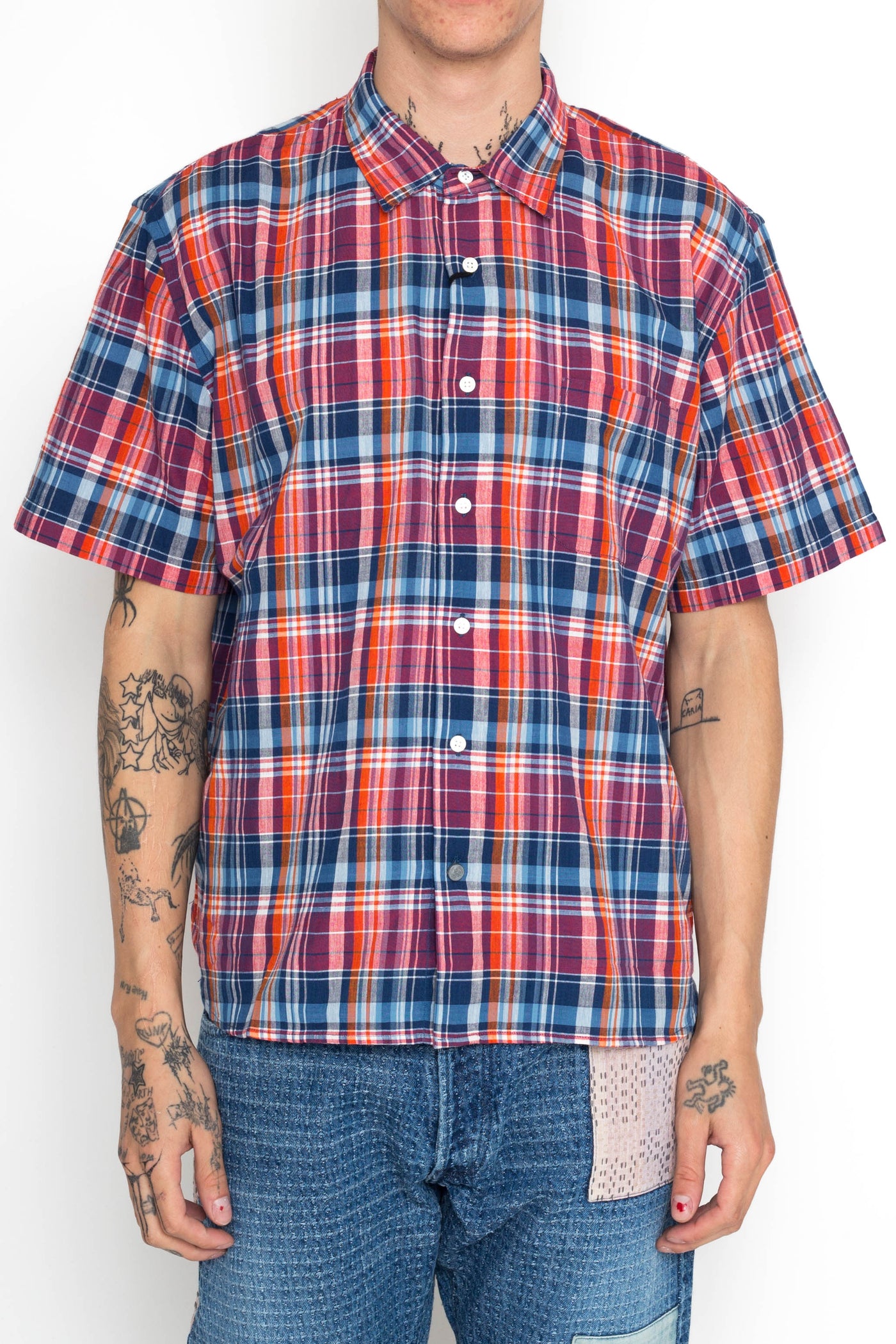 Lax Short Sleeve Shirt Standard Weave MADRAS CHECK - Red