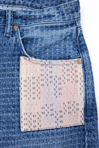 D1855US Sashiko BORO Denim Jeans - Used Indigo