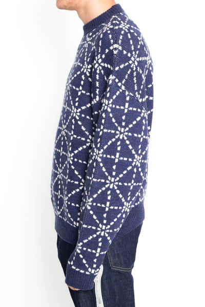 5G Wool DOJO Sashiko Crew Sweater - Navy
