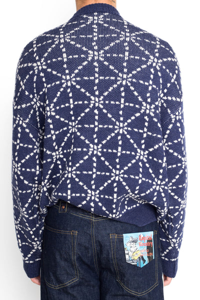 5G Wool DOJO Sashiko Crew Sweater - Navy