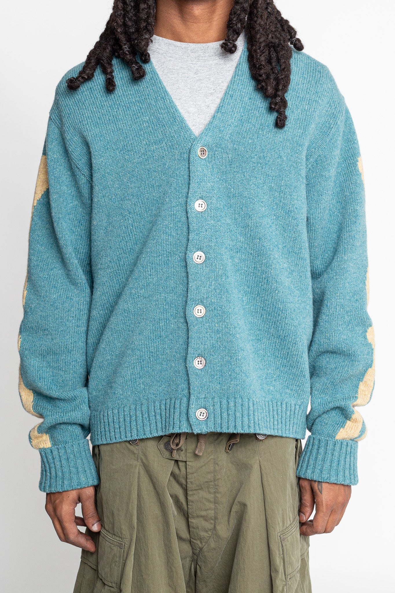 5G Wool BONE Short Cardigan - Sax