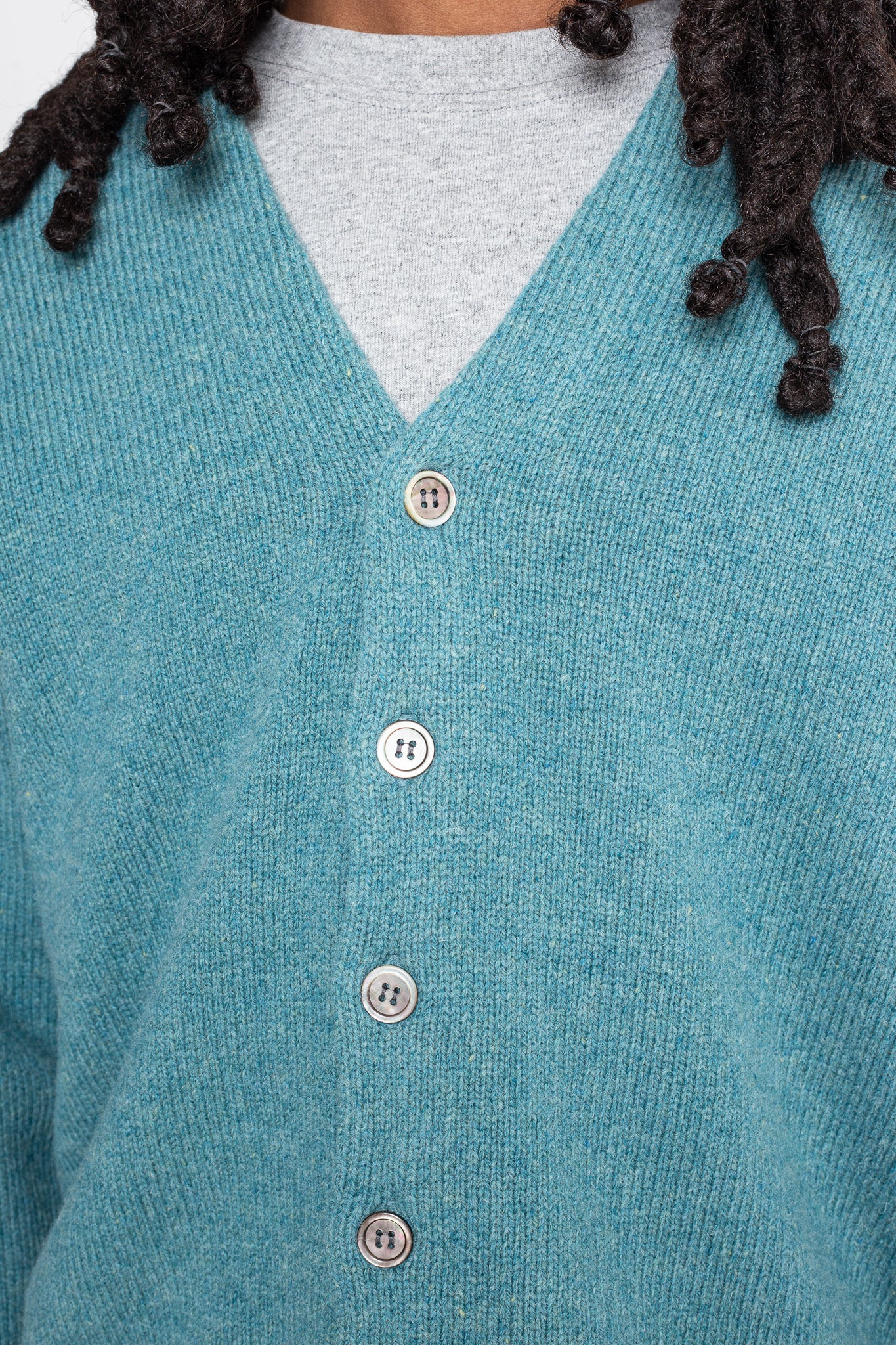 5G Wool BONE Short Cardigan - Sax