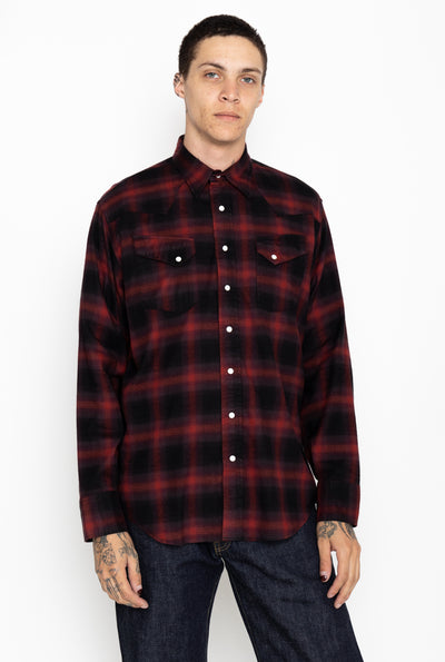 Cotton Rayon Ombre Check Western Shirt - Red