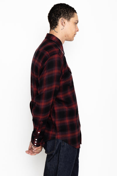 Cotton Rayon Ombre Check Western Shirt - Red