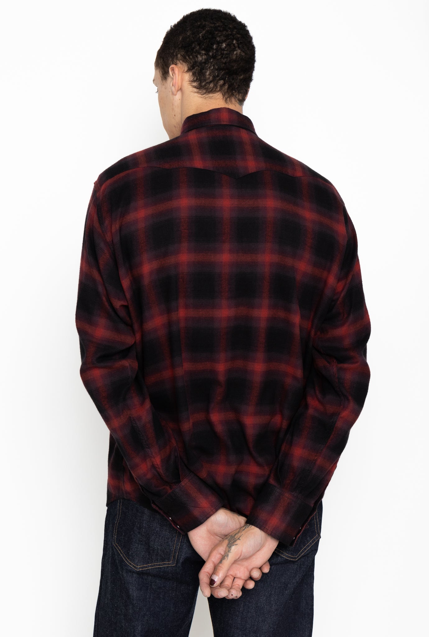 Cotton Rayon Ombre Check Western Shirt - Red