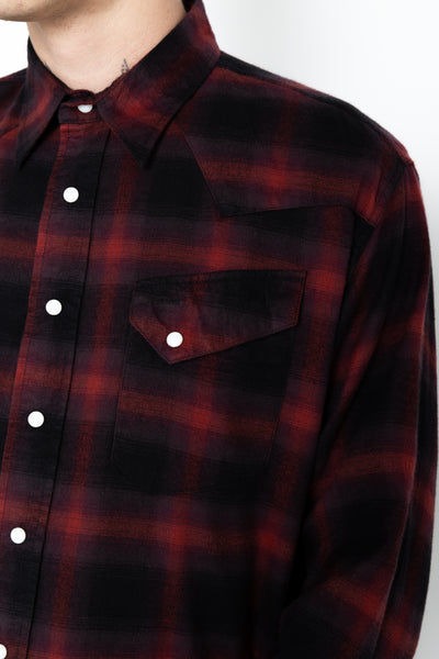 Cotton Rayon Ombre Check Western Shirt - Red