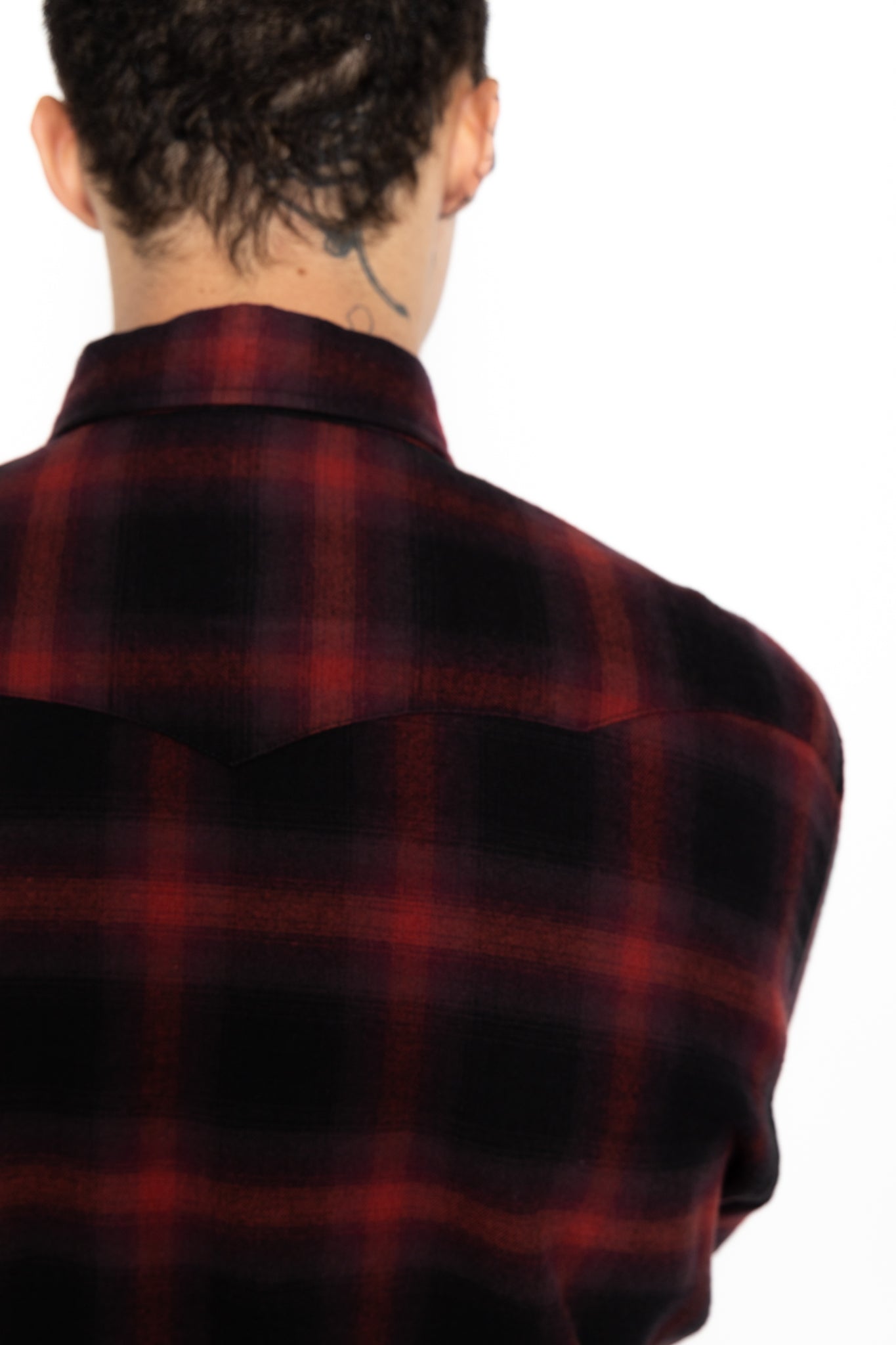 Cotton Rayon Ombre Check Western Shirt - Red