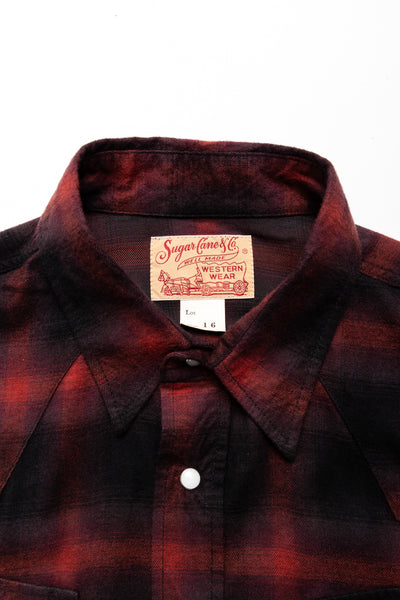 Cotton Rayon Ombre Check Western Shirt - Red