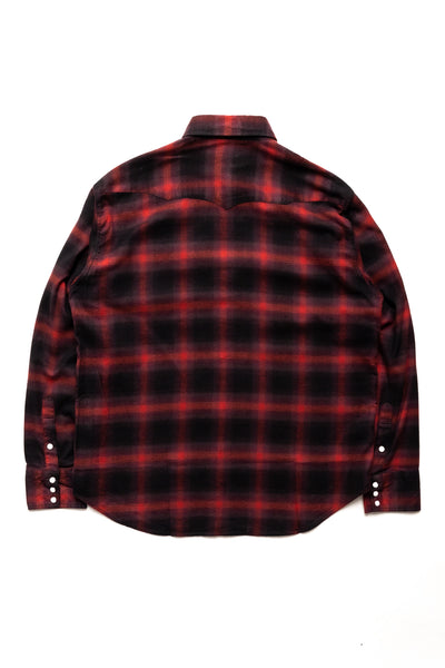 Cotton Rayon Ombre Check Western Shirt - Red