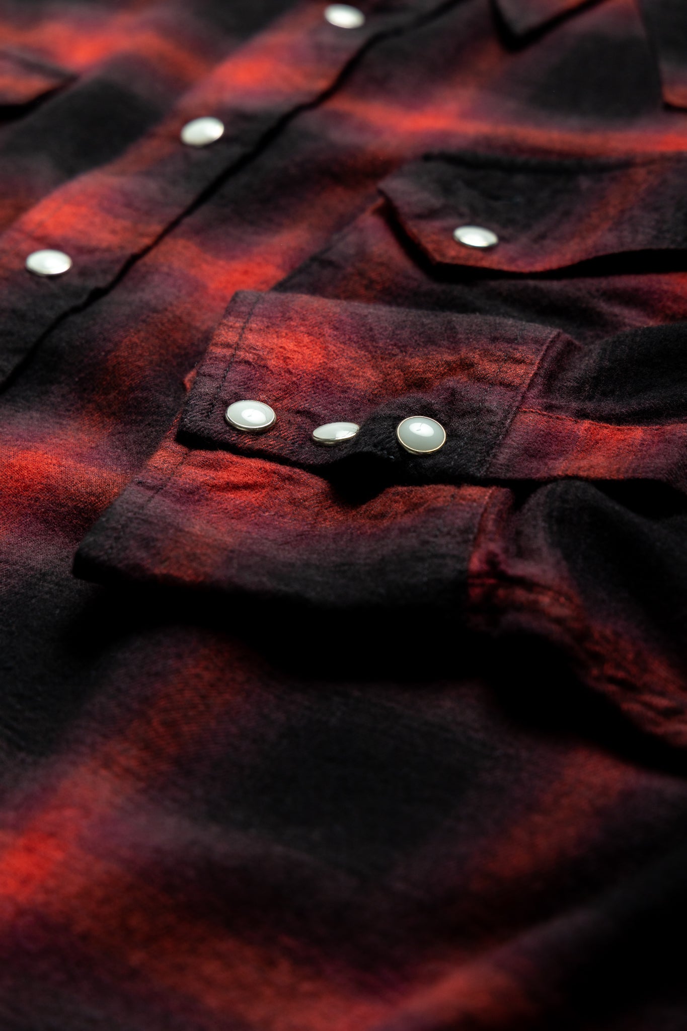 Cotton Rayon Ombre Check Western Shirt - Red