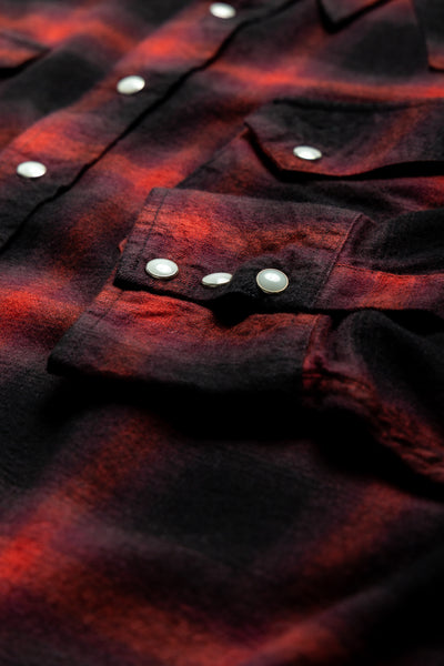 Cotton Rayon Ombre Check Western Shirt - Red