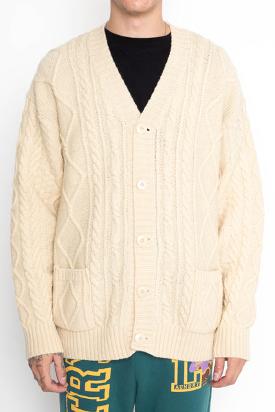 5G Wool Cable Knit Elbow-CAPITAL Cardigan - Ecru