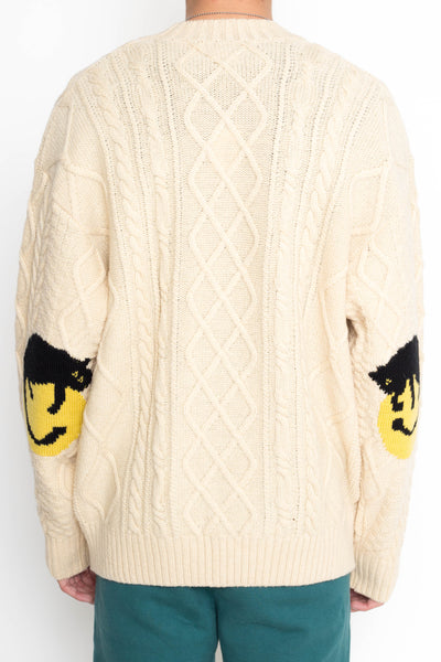 5G Wool Cable Knit Elbow-CAPITAL Cardigan - Ecru