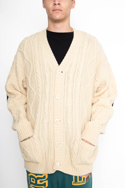 5G Wool Cable Knit Elbow-CAPITAL Cardigan - Ecru