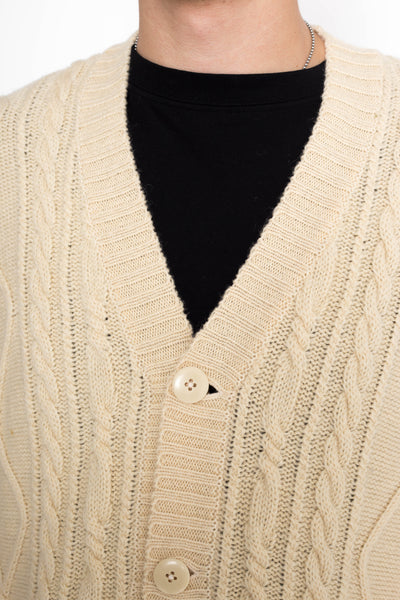 5G Wool Cable Knit Elbow-CAPITAL Cardigan - Ecru