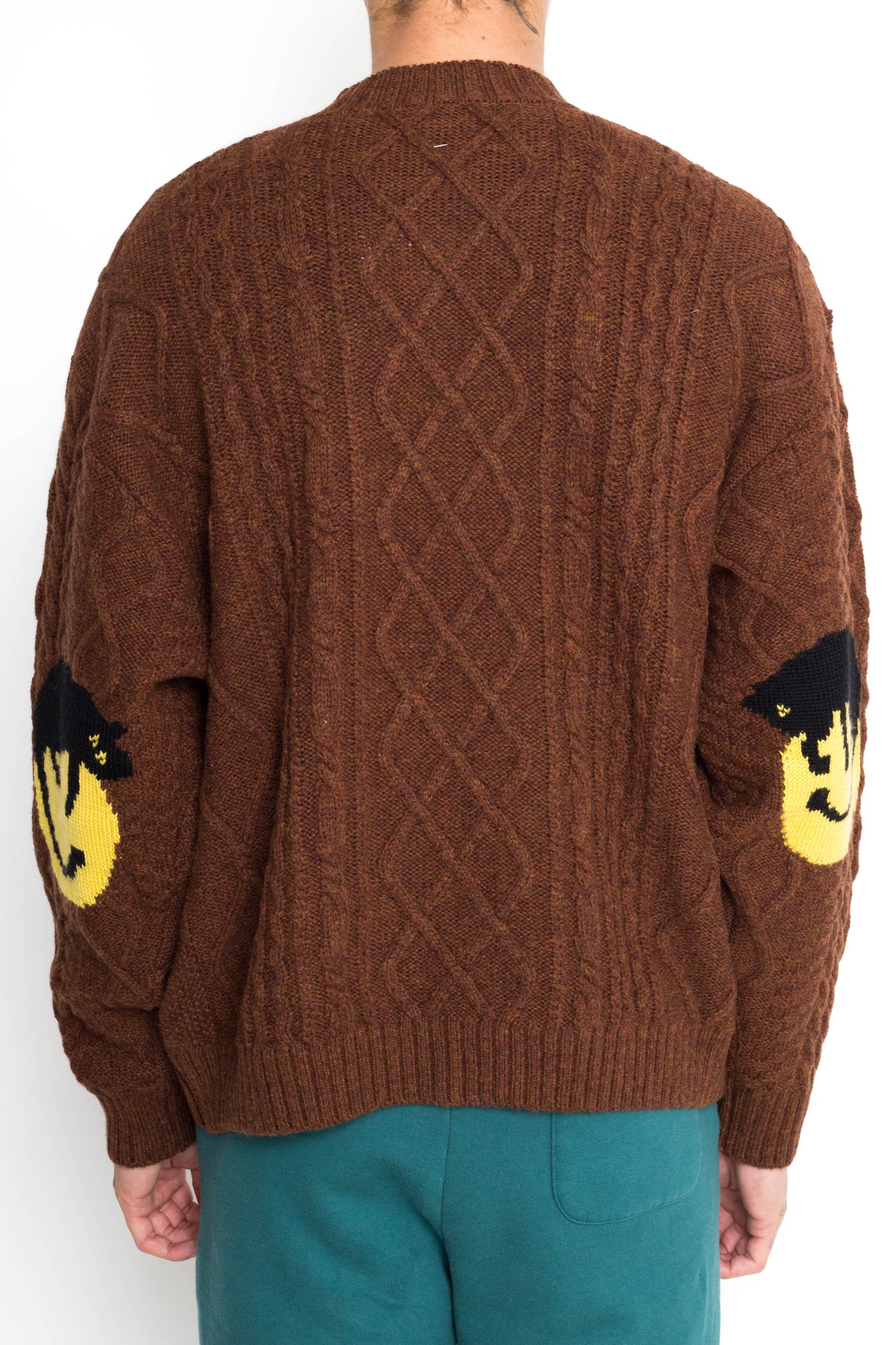 5G Wool Cable Knit Elbow-CAPITAL Crew Sweater - Brown