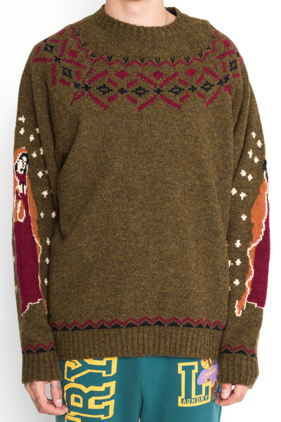 5G Wool Elbow VIRGIN MARY Nordic Sweater - Khaki