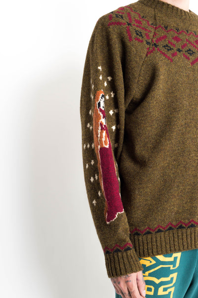 5G Wool Elbow VIRGIN MARY Nordic Sweater - Khaki