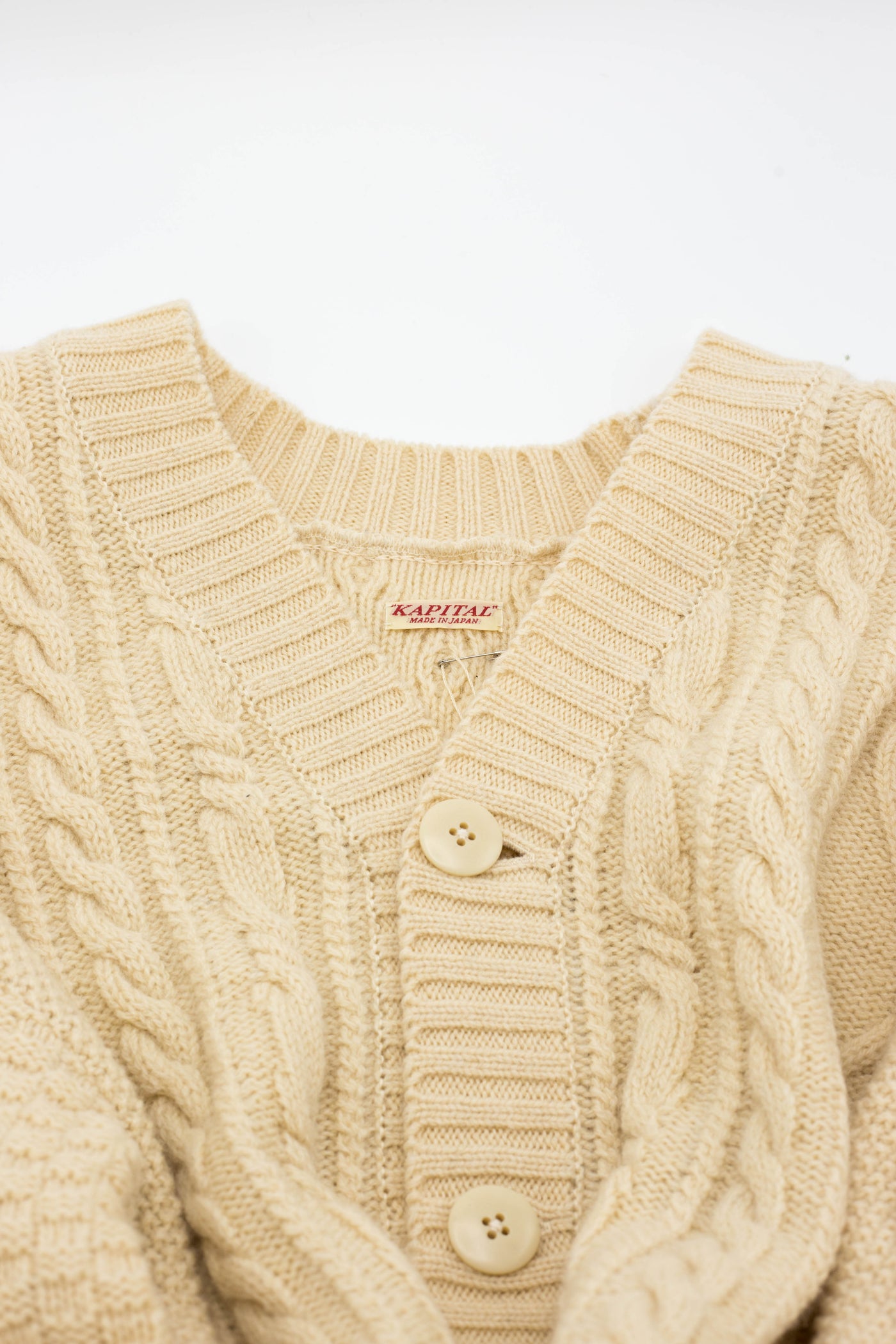 5G Wool Cable Knit Elbow-CAPITAL Cardigan - Ecru