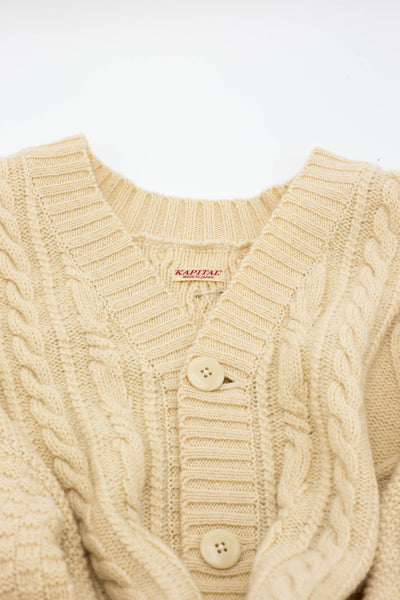 5G Wool Cable Knit Elbow-CAPITAL Cardigan - Ecru
